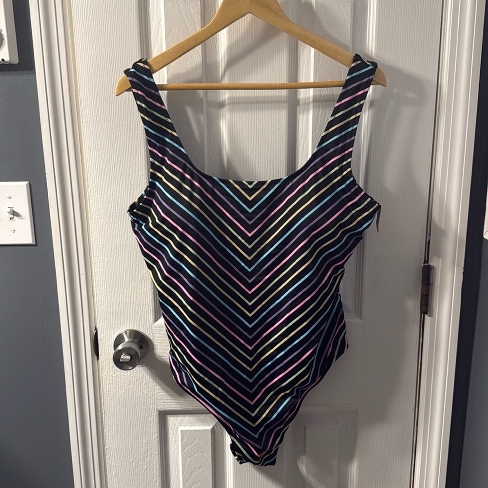 Victoria's Secret Pink Rainbow Chevron One Piece Swimsuit Size XXL